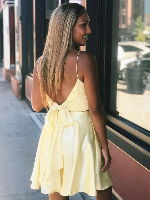 A Line V Neck Two Pieces Backless Yellow Short Prom Homecoming with Sl Bridelily A Line V Neck Two Pieces Backless Yellow Short Prom Homecoming with Sl Bridelily