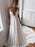 A Line V Neck White Wedding with Sweep Train White V Neck Long Prom White Formal Evening - Dress