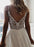 A Line V Neck White Wedding Dresses with Sweep Train, White V Neck Long Prom Dresses, White Formal Dresses Evening Dresses