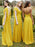 A-Line V-Neck Yellow Chiffon Bridesmaid Dress - Bridesmaid Dresses