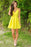 A-line V-Neck Yellow Spaghetti Straps Ruched Homecoming Dress Mini Satin Party Dresses - Prom Dresses