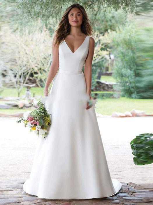 A Line V Neckline White Cheap Wedding Dresses Under 100 - Bridelily A Line V Neckline White Cheap Wedding Dresses Under 100 - Bridelily