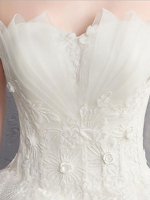 A-Line Wedding Dresses Strapless Floor Length Tulle Regular Straps with Appliques 2020 - wedding dresses