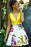 A Line Yellow V Neck Floral Print Homecoming Dresses Cute Short Prom Dress - Prom Dresses