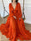 A-Line/Princess Sweep/Brush Train V-neck Long Sleeves 3D Chiffon Ruffles Dresses - Prom Dresses