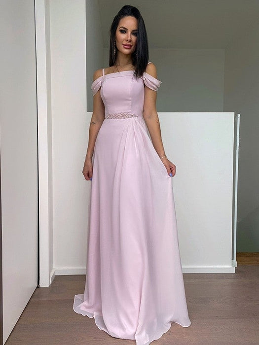 A-Line/Princess Chiffon Beading Straps Sleeveless Floor-Length Dresses - Prom Dresses
