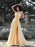 A-Line/Princess Ruffles Sweep/Brush Train Satin Sleeveless V-neck Dresses - Prom Dresses