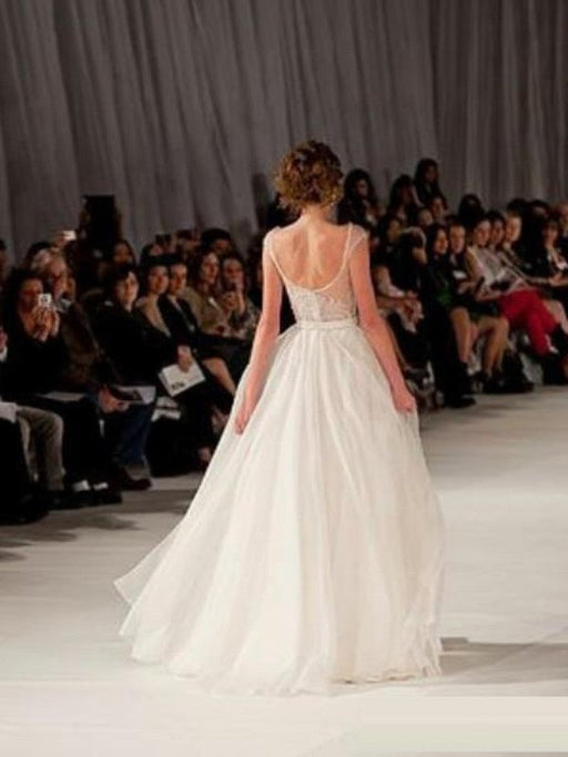 A-line/Princess Scoop Sleeveless Short Sleeves Floor-length Organza Prom Dresses - Prom Dresses