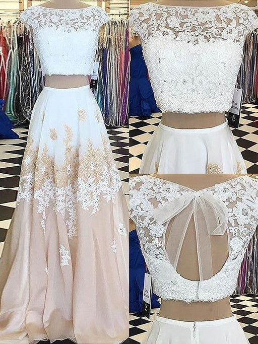 A-Line/Princess Sleeveless Bateau Chiffon Lace Floor-Length Two Piece Dresses - Prom Dresses