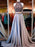 A-Line/Princess Sleeveless High Neck Satin Beading Sweep/Brush Train Two Piece Dresses - Prom Dresses