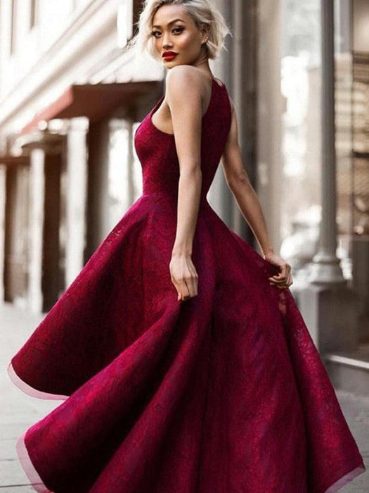 A-Line/Princess Sleeveless Jewel Asymmetrical Ruffles Lace Dresses - Prom Dresses