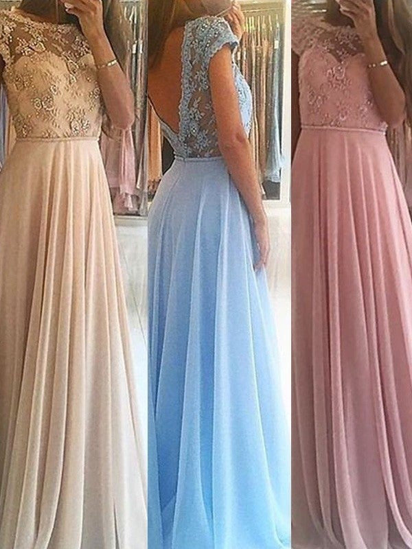 A-Line/Princess Sleeveless Scoop Floor-Length Beading Chiffon Dresses - Prom Dresses