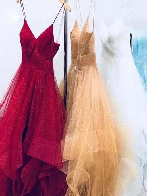 A-Line/Princess Sleeveless Spaghetti Straps Floor-Length Tulle Dresses - Prom Dresses