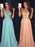 A-Line/Princess Sleeveless V-neck Chiffon Paillette Floor-Length Dresses - Prom Dresses
