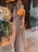 A-Line/Princess Sleeveless V-neck Floor-Length Rhinestone Tulle Dresses - Prom Dresses