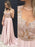 A-Line/Princess Sleeveless V-neck Satin Lace Floor-Length Dresses - Prom Dresses