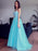 A-Line/Princess Spaghetti Straps Tulle Sleeveless Applique Sweep/Brush Train Dresses - Prom Dresses