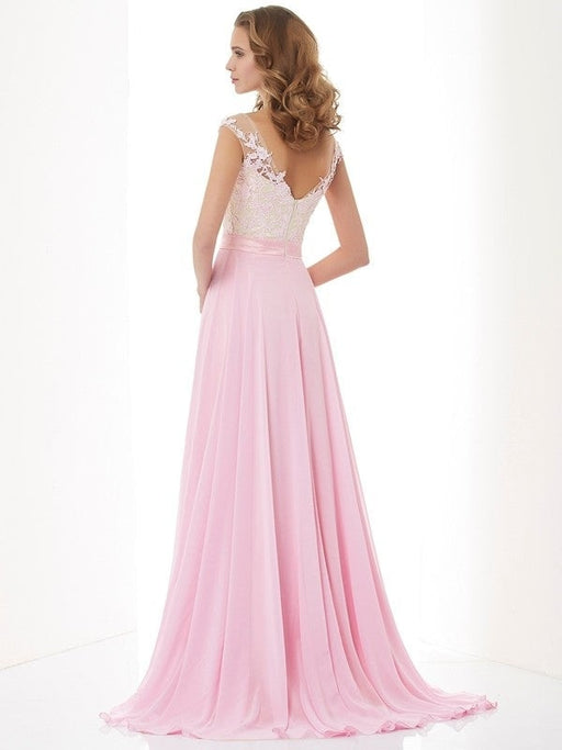 A-Line/Princess Straps Applique Sleeveless Beading Long Chiffon Dresses - Prom Dresses