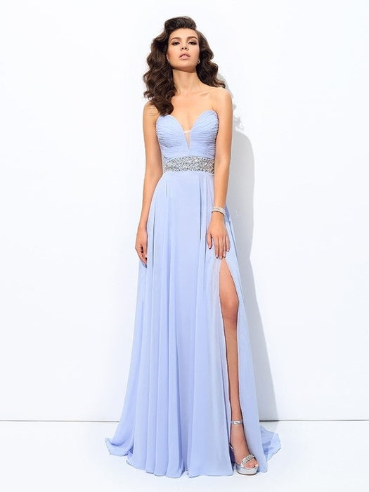 A-line/Princess Sweetheart Beading Sleeveless Long Chiffon Dresses - Prom Dresses