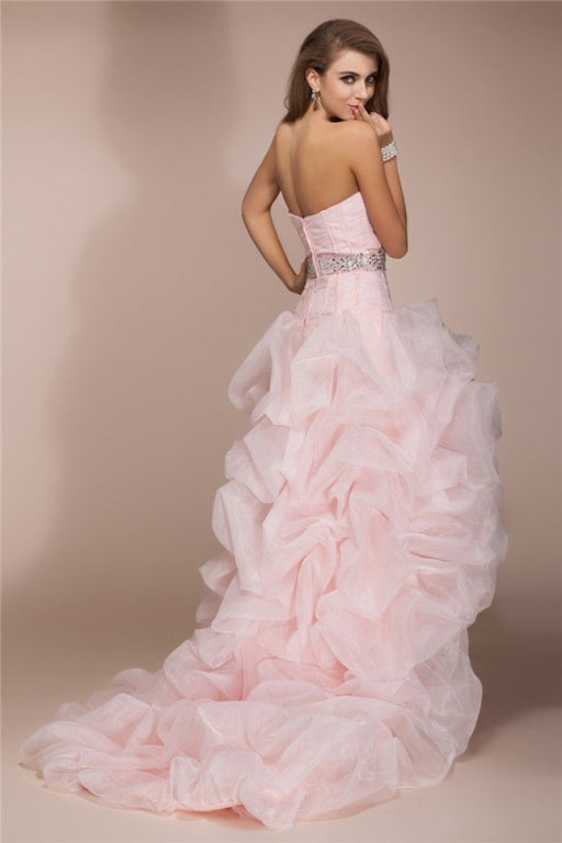 A-Line/Princess Sweetheart Sleeveless High Low Beading Organza Dresses - Prom Dresses