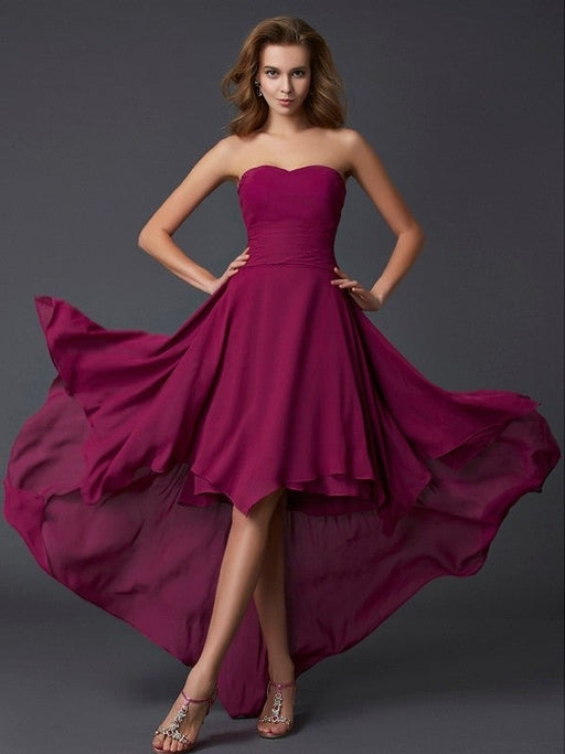 A-Line/Princess Sweetheart Sleeveless Pleats High Low Chiffon Dresses - Prom Dresses