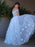 A-Line/Princess Tulle Applique Sleeveless Off-the-Shoulder Floor-Length Two Piece Dresses - Prom Dresses