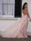 A-Line/Princess Tulle Applique V-neck Sleeveless Sweep/Brush Train Dresses - Prom Dresses