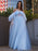 A-Line/Princess Tulle Ruffles Square Short Sleeves Floor-Length Dresses - Prom Dresses