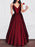A-Line/Princess V-neck Floor-Length Ruffles Satin Dresses - Prom Dresses