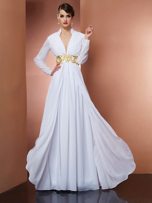 A-Line/Princess V-neck Long Sleeves Long Chiffon Dresses - Prom Dresses