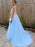 A-Line/Princess V-neck Sleeveless Sweep/Brush Train Applique Tulle Dresses - Prom Dresses