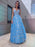 A-Line/Princess V-neck Tulle Applique Floor-Length Sleeveless Dresses - Prom Dresses