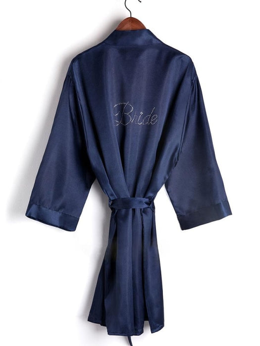 A| Personalized Rhinestone Bridesmaid & Bridal Robes - S / Dark Navy - robes