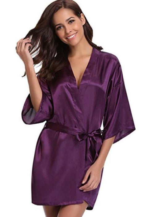 A| Silk Women Bridesmaid Robes Robes Ladies Dressing Gowns - purple / S - robes