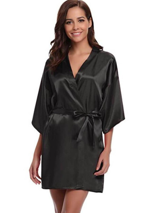 A| Silk Women Bridesmaid Robes Robes Ladies Dressing Gowns - black / S - robes