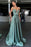 Sage Spaghetti-Straps Long Prom Dress A Line With Belt -> Sage Spaghetti-Straps Long Prom Dress A-Line With Belt