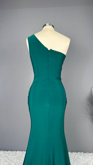 Emerald Green Sleeveless One Shoulder Appliques Long Prom Dress