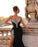 Black Long Prom Dress with Appliques, V-Neck, and High Slit