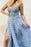 Sky Blue Sleeveless Front Split Mermaid Evening Dress With Lace Appliques