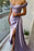 Elegant Lilac Off-the-Shoulder Evening Dress with Long Split and Ruffle