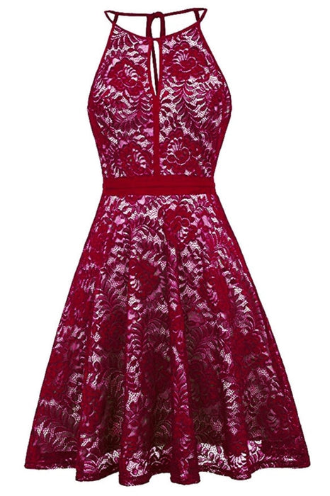 AA| Bridelily Womens Halter Floral Lace Cocktail Party Dress Homecoming Dress - lace dresses
