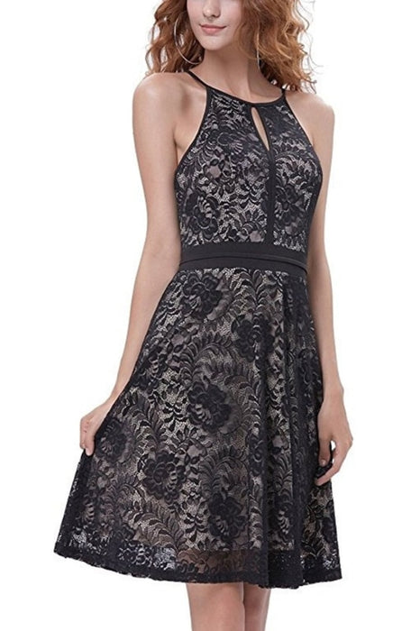 AA| Bridelily Womens Halter Floral Lace Cocktail Party Dress Homecoming Dress - S / Black - lace dresses