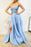 Sky Blue Sleeveless Front Split Mermaid Evening Dress With Lace Appliques