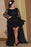 Affordable Awesome Exquisite Black High-low Scoop Plus Size Long Sleeve Satin Prom Dress with Lace Top - Prom Dresses