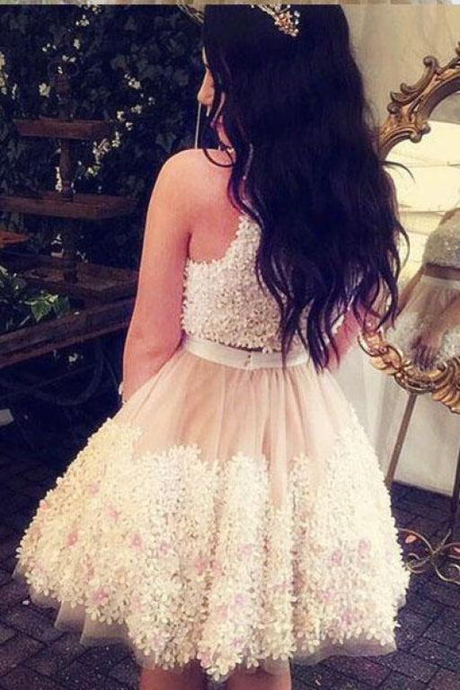 Affordable Glorious Two Pieces Tulle Appliques Sleeveless Homecoming A-line Mini Party Dresses - Prom Dresses