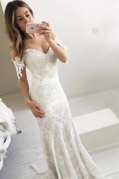 Affordable Off the Shoulder Mermaid Long Wedding Dress - Wedding Dresses