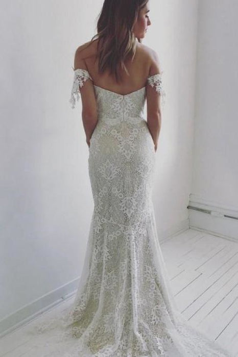 Affordable Off the Shoulder Mermaid Long Wedding Dress - Wedding Dresses