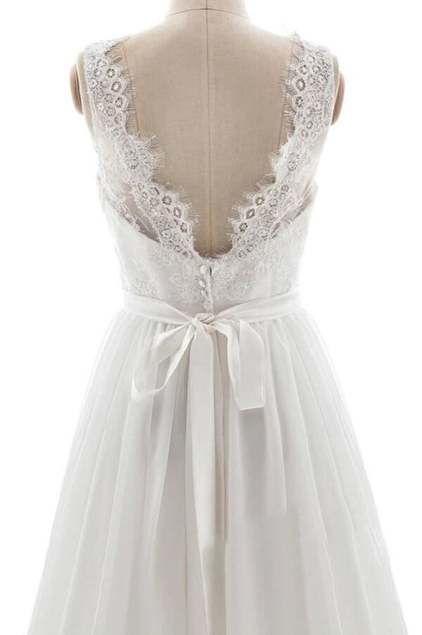 Affordable V-neck Lace Chiffon A-line Wedding Dress - Wedding Dresses