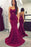 Amaranth Red Spaghetti Straps Mermaid Sweep Train Prom Dress with Criss Cross Back - Prom Dresses