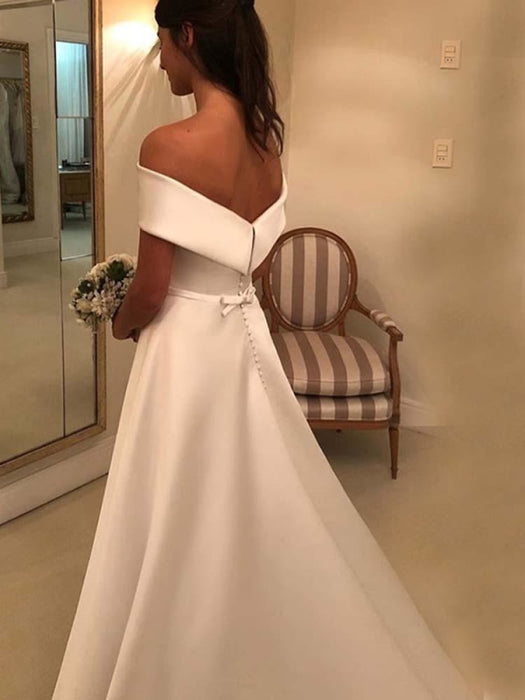 Amazing Covered Button A-line Satin Wedding Dresses - wedding dresses
